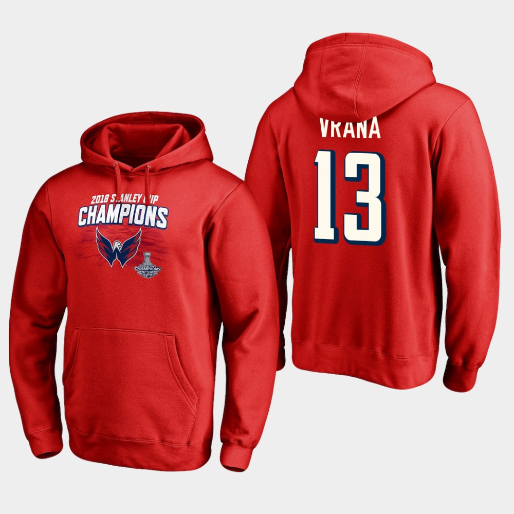 NHL Men Washington capitals #13 jakub vrana 2018 stanley cup champions pullover hoodie